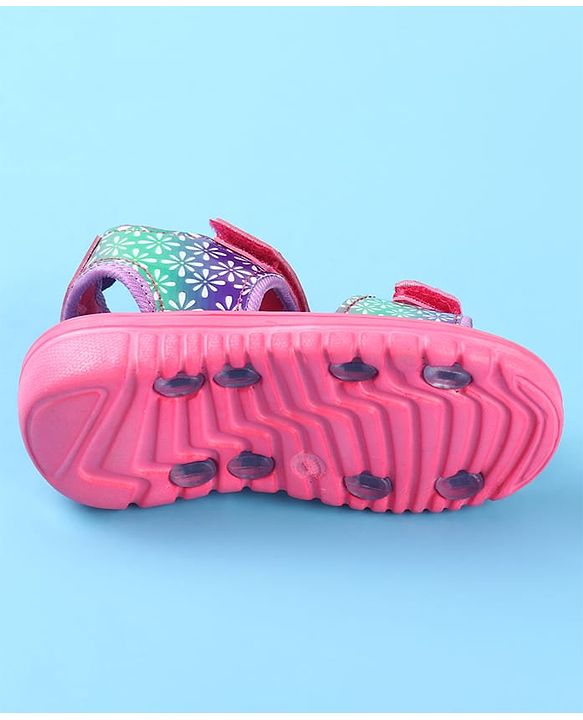 Cute Walk by Babyhug Velcro Closure Sandals with Floral Print - Dark Pink