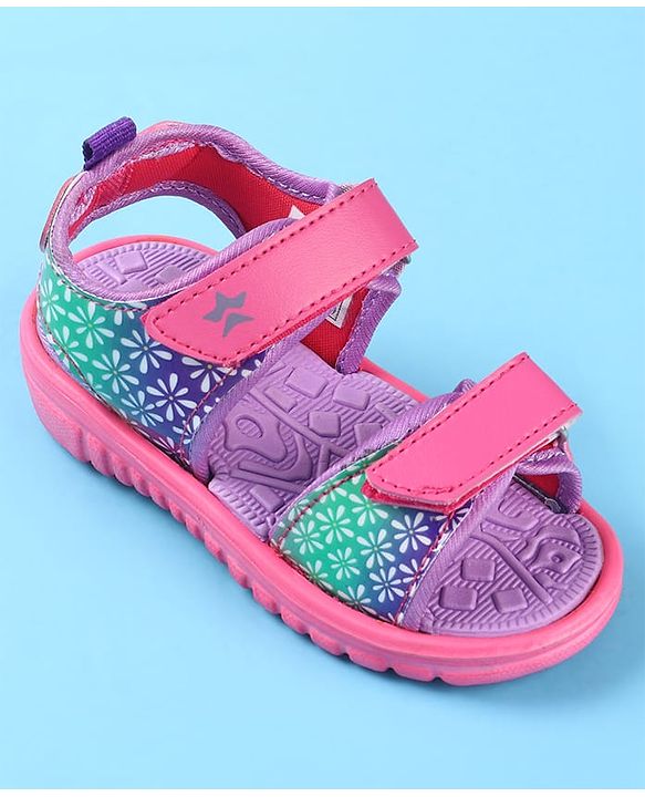 Cute Walk by Babyhug Velcro Closure Sandals with Floral Print - Dark Pink
