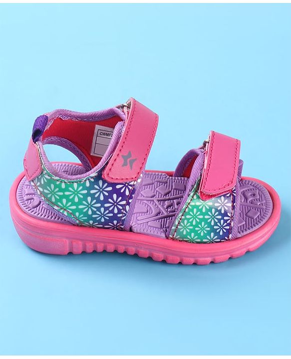 Cute Walk by Babyhug Velcro Closure Sandals with Floral Print - Dark Pink