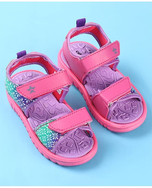 Cute Walk by Babyhug Velcro Closure Sandals with Floral Print - Dark Pink