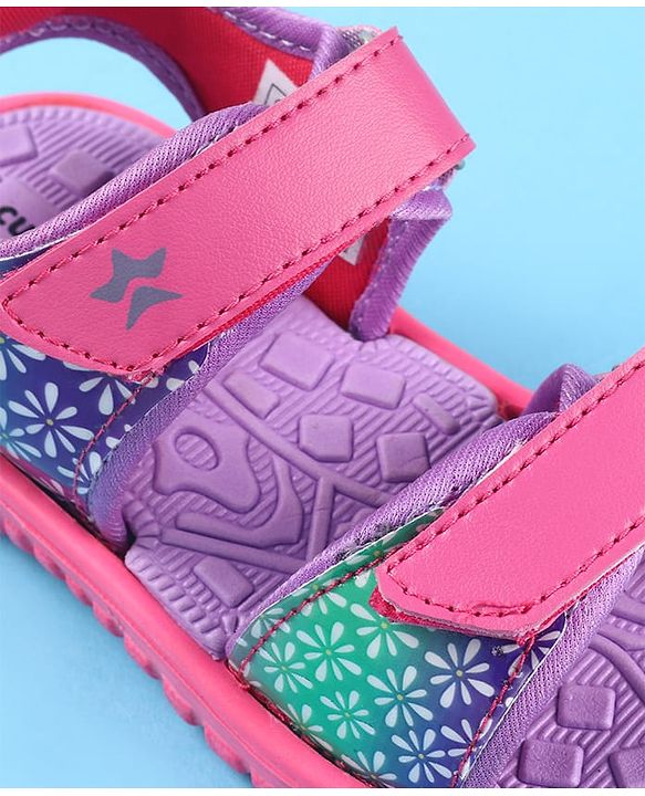 Cute Walk by Babyhug Velcro Closure Sandals with Floral Print - Dark Pink