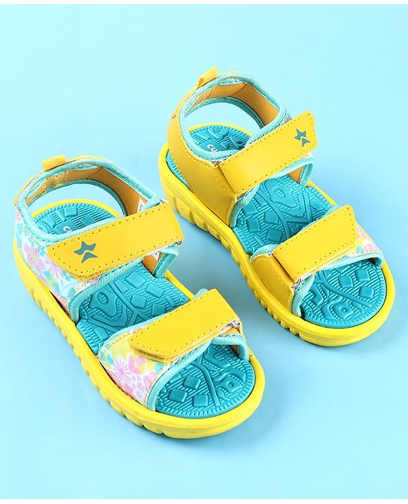 Cute Walk by Babyhug Velcro Closure Sandals with Floral Print - Yellow