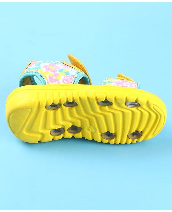 Cute Walk by Babyhug Velcro Closure Sandals with Floral Print - Yellow