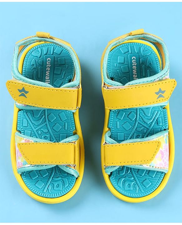 Cute Walk by Babyhug Velcro Closure Sandals with Floral Print - Yellow
