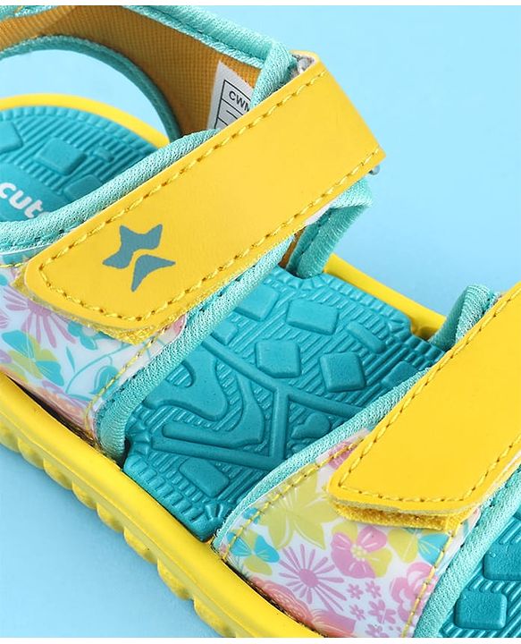 Cute Walk by Babyhug Velcro Closure Sandals with Floral Print - Yellow
