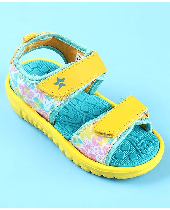 Cute Walk by Babyhug Velcro Closure Sandals with Floral Print - Yellow