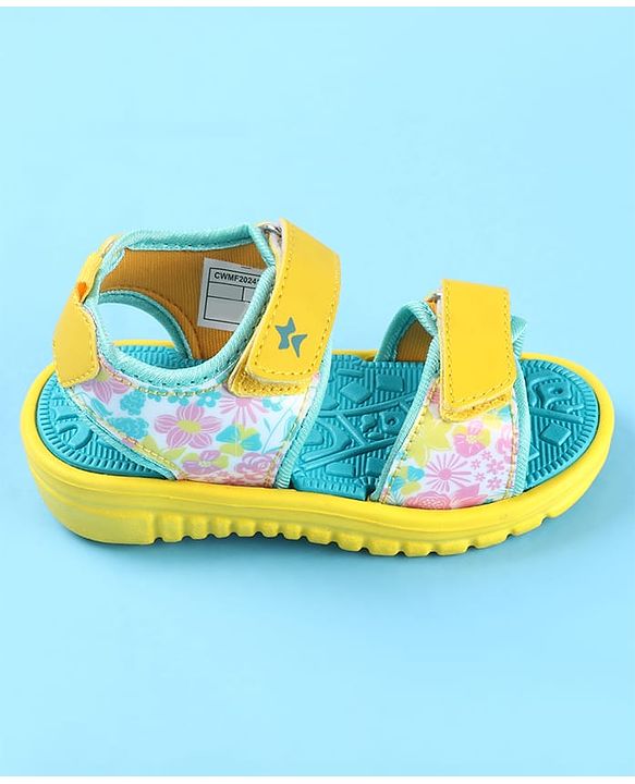 Cute Walk by Babyhug Velcro Closure Sandals with Floral Print - Yellow