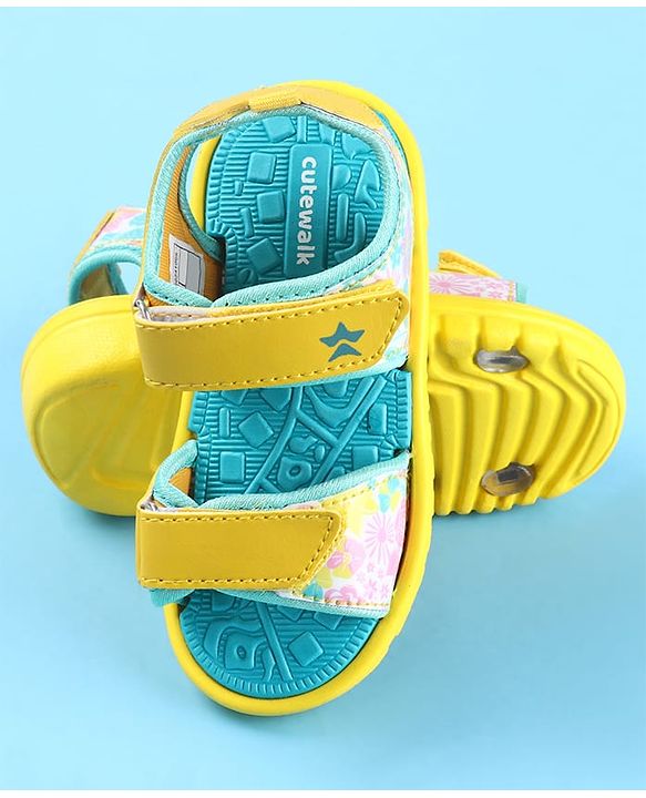 Cute Walk by Babyhug Velcro Closure Sandals with Floral Print - Yellow