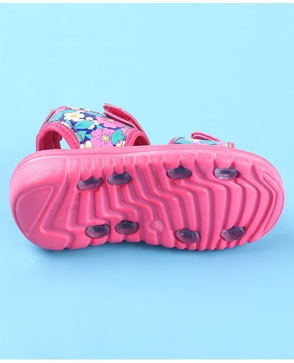Cute Walk by Babyhug Velcro Closure Sandals with Floral Print - Dark Pink