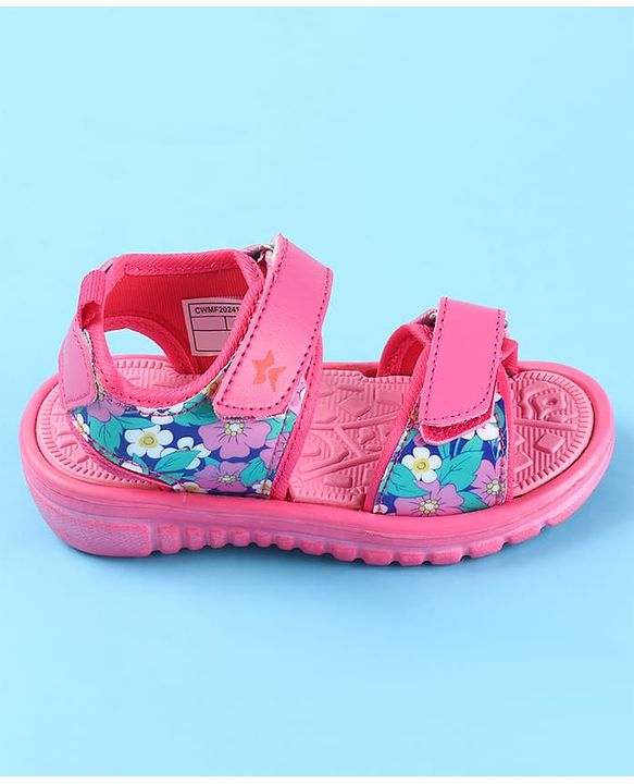 Cute Walk by Babyhug Velcro Closure Sandals with Floral Print - Dark Pink