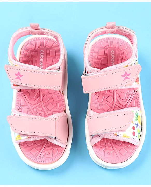 Cute Walk by Babyhug Velcro Closure Sandals with Floral Print -  Pink