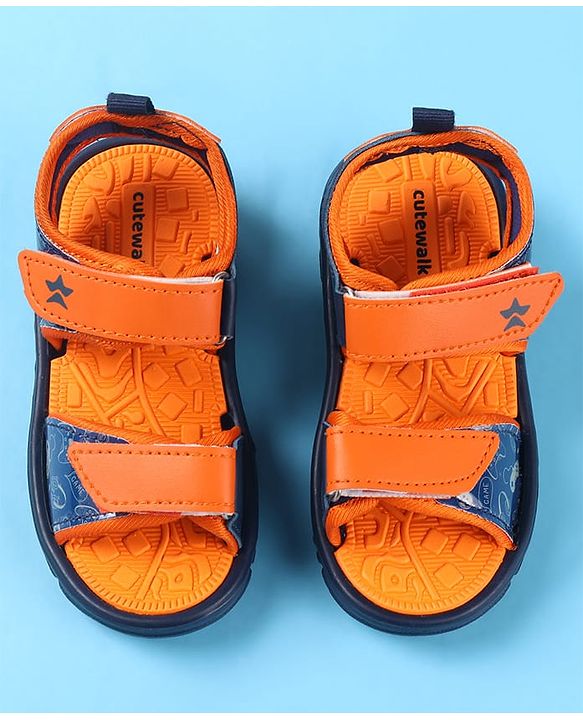 Cute Walk by Babyhug Velcro Closure Sandals with Game Theme Print -  Navy Blue