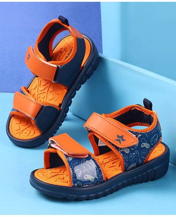 Cute Walk by Babyhug Velcro Closure Sandals with Game Theme Print -  Navy Blue