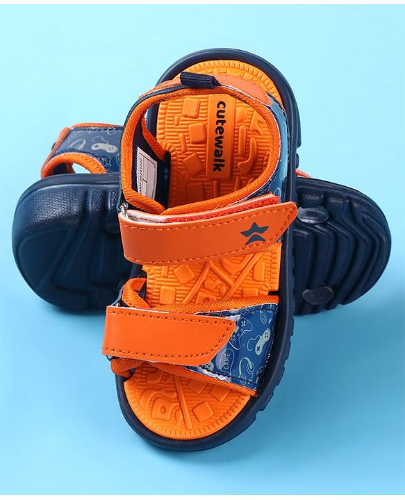 Cute Walk by Babyhug Velcro Closure Sandals with Game Theme Print -  Navy Blue