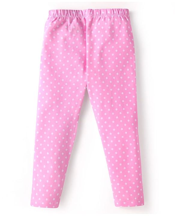 Babyhug Cotton Lycra Knit Full Length Leggings With Unicorn & Polka Dot Print Pack of 3 - Pink Violet & Purple