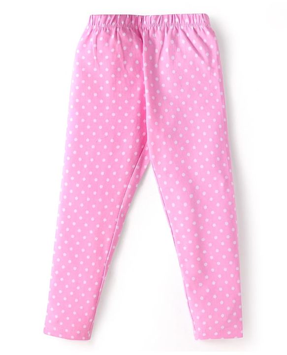 Babyhug Cotton Lycra Knit Full Length Leggings With Unicorn & Polka Dot Print Pack of 3 - Pink Violet & Purple