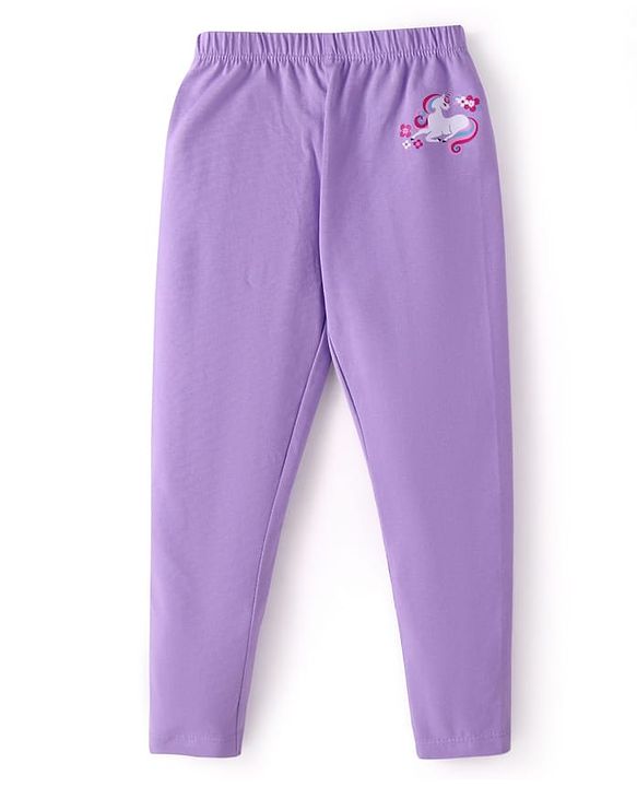 Babyhug Cotton Lycra Knit Full Length Leggings With Unicorn & Polka Dot Print Pack of 3 - Pink Violet & Purple