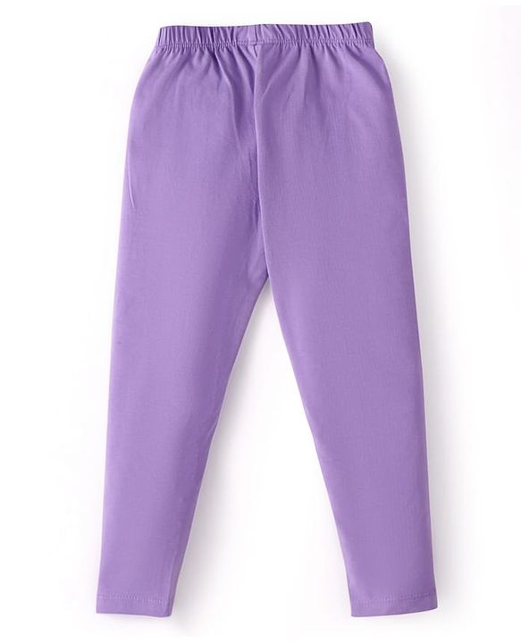Babyhug Cotton Lycra Knit Full Length Leggings With Unicorn & Polka Dot Print Pack of 3 - Pink Violet & Purple