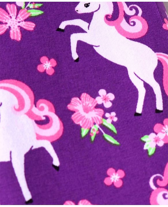 Babyhug Cotton Lycra Knit Full Length Leggings With Unicorn & Polka Dot Print Pack of 3 - Pink Violet & Purple