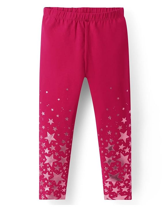 Babyhug Cotton Lycra Knit Legging With Star Print - Red