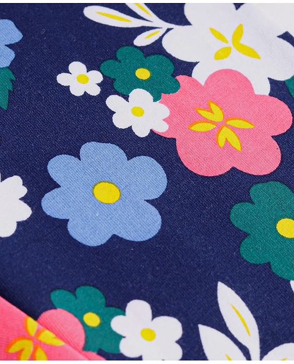 Babyhug Cotton Lycra Knit Full Length Leggings with Floral Print -Navy Blue