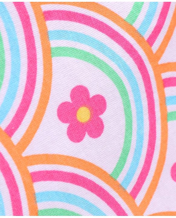 Babyhug 100% Cotton Antibacterial Singlet Sleeves Slips with Floral & Heart Print Pack of 3 - Pink Orange & Light Blue