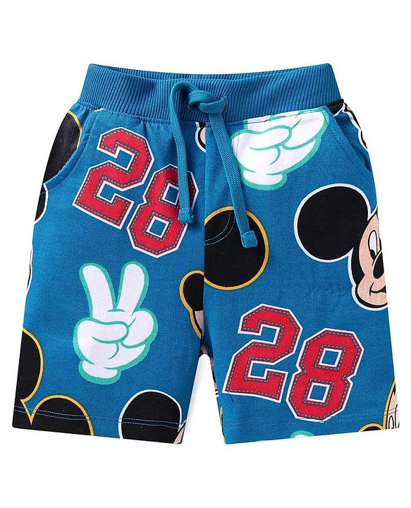 Babyhug Disney Cotton Knit Half Sleeves T-Shirt & Shorts Set With Mickey Mouse Graphics - Blue