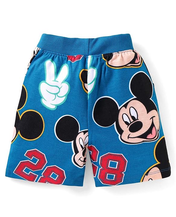 Babyhug Disney Cotton Knit Half Sleeves T-Shirt & Shorts Set With Mickey Mouse Graphics - Blue