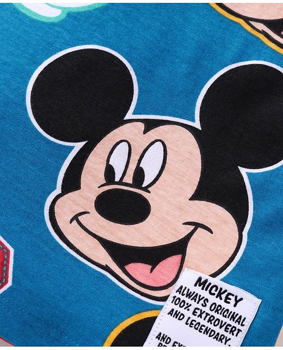 Babyhug Disney Cotton Knit Half Sleeves T-Shirt & Shorts Set With Mickey Mouse Graphics - Blue