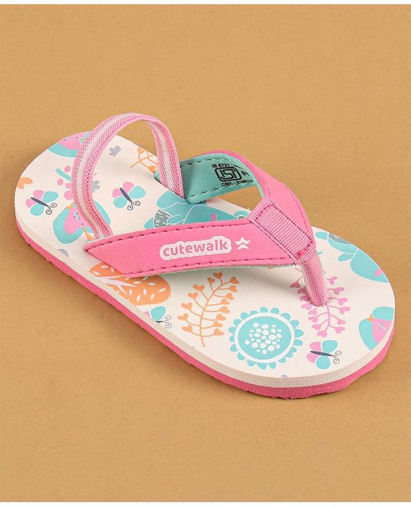 Cute Walk by Babyhug Flip Flops with Back Strap Closure & Jungle Theme Print - Pink