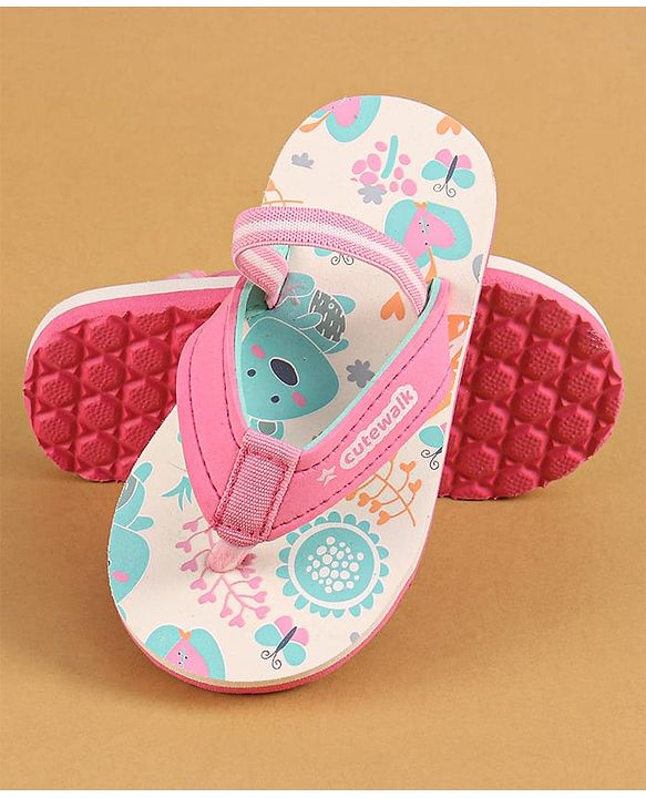 Cute Walk by Babyhug Flip Flops with Back Strap Closure & Jungle Theme Print - Pink