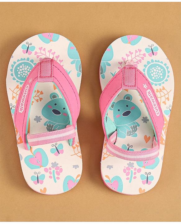 Cute Walk by Babyhug Flip Flops with Back Strap Closure & Jungle Theme Print - Pink