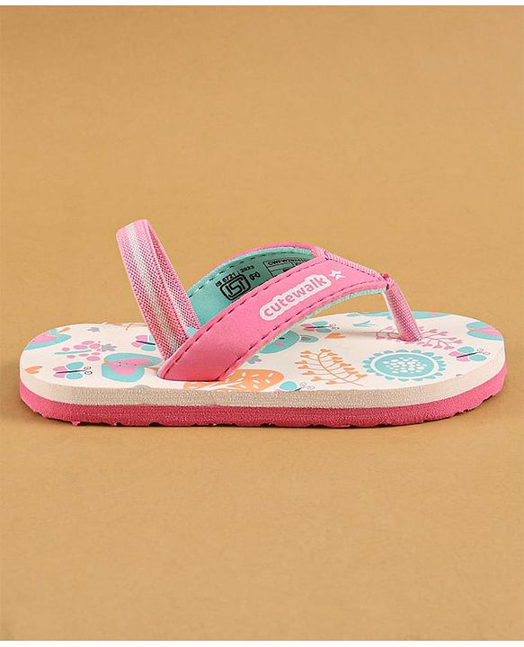 Cute Walk by Babyhug Flip Flops with Back Strap Closure & Jungle Theme Print - Pink