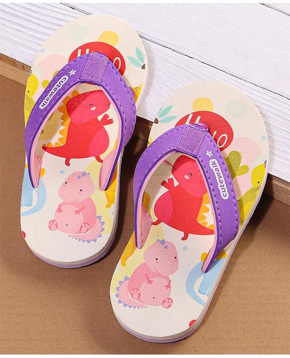 Cute Walk by Babyhug Flip Flop With Dino Print - Purple