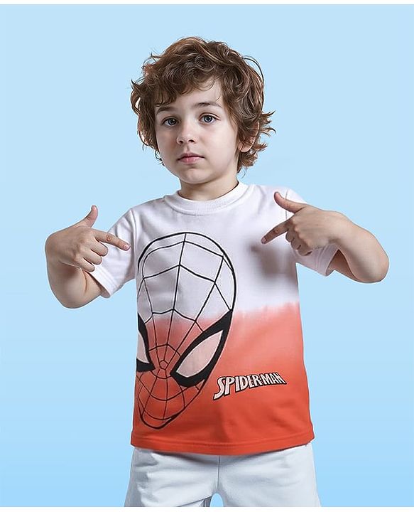 Babyhug Disney Single Jersey Knit Half Sleeve T-Shirt Spider Man Graphics With Ombre Effect - Red White