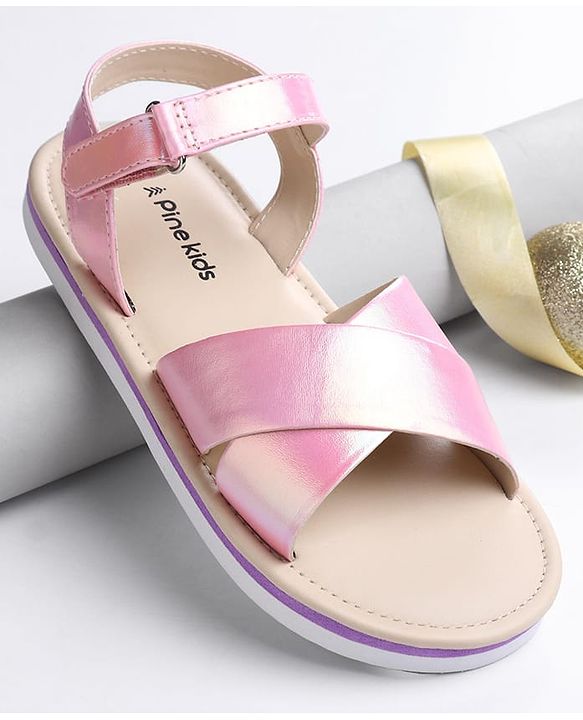 Pine Kids Velcro Closure Sandals with Crossover Straps - Pink