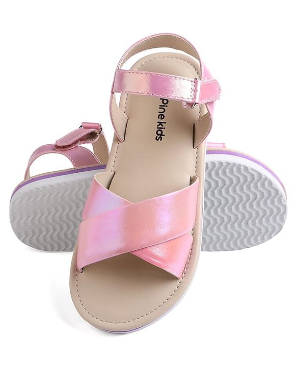 Pine Kids Velcro Closure Sandals with Crossover Straps - Pink