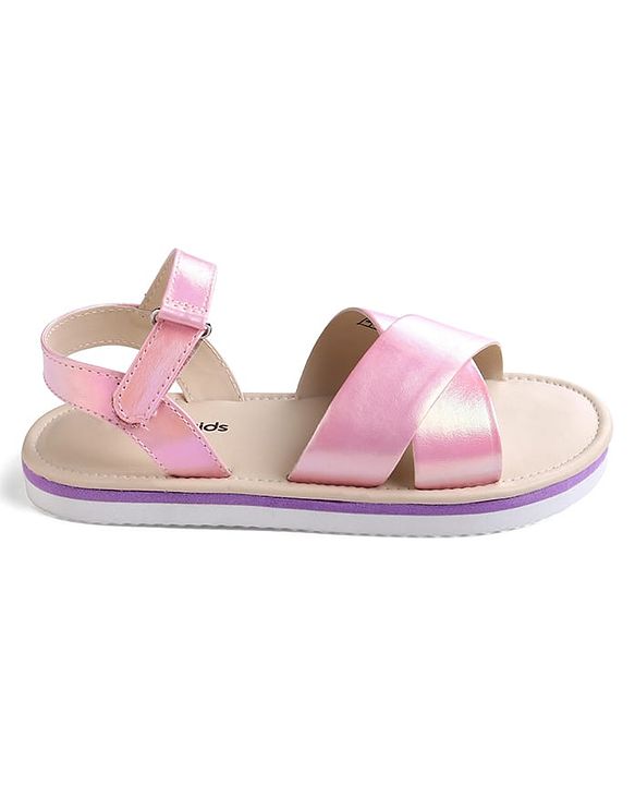 Pine Kids Velcro Closure Sandals with Crossover Straps - Pink