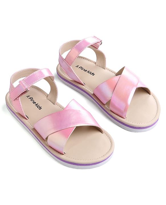 Pine Kids Velcro Closure Sandals with Crossover Straps - Pink