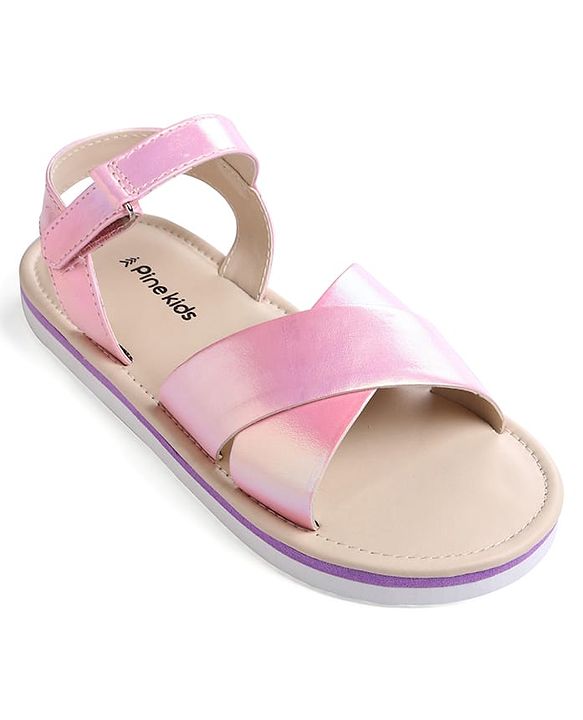Pine Kids Velcro Closure Sandals with Crossover Straps - Pink