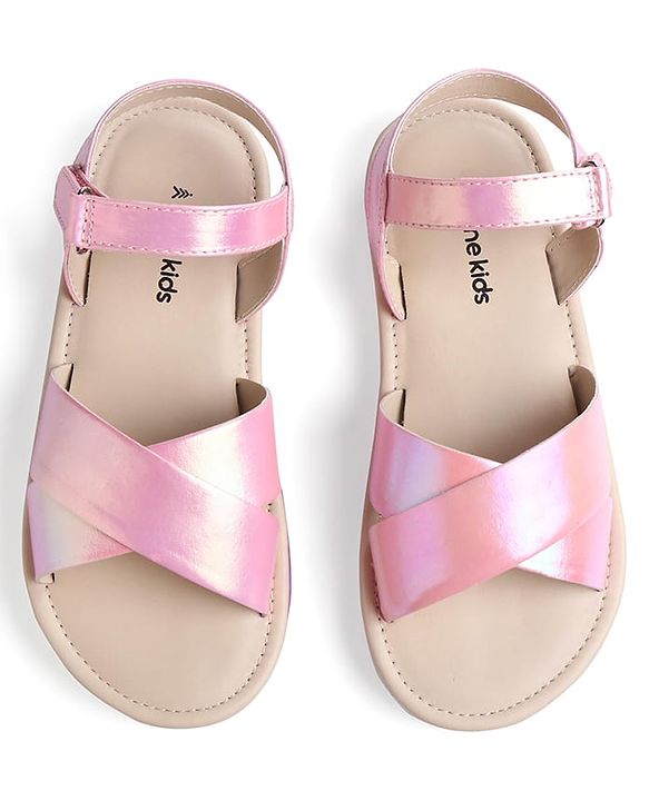 Pine Kids Velcro Closure Sandals with Crossover Straps - Pink