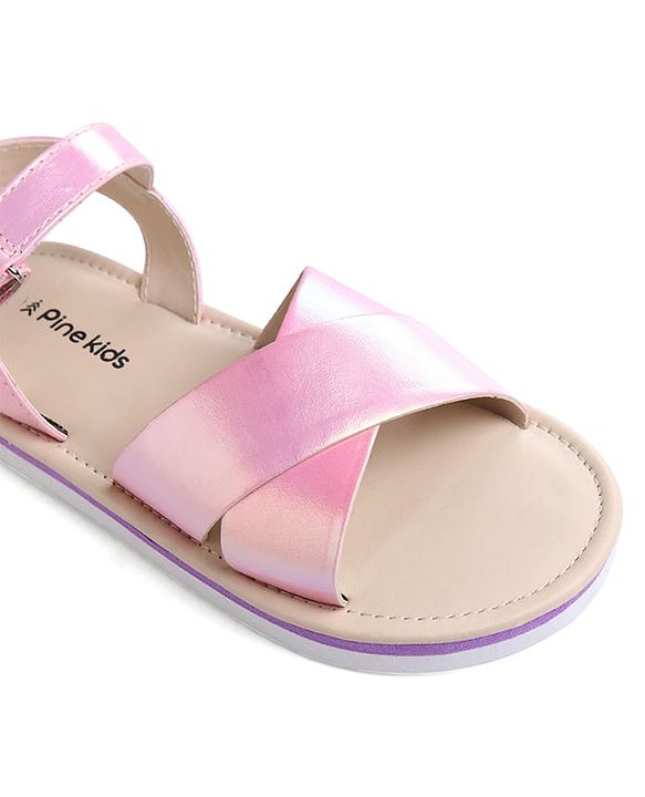 Pine Kids Velcro Closure Sandals with Crossover Straps - Pink