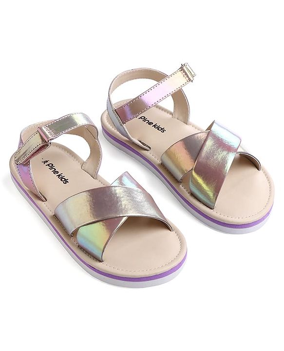 Pine Kids Velcro Closure Sandals with Crossover Straps - Golden