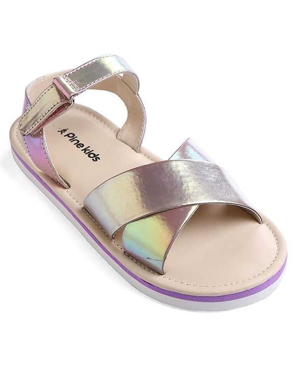 Pine Kids Velcro Closure Sandals with Crossover Straps - Golden
