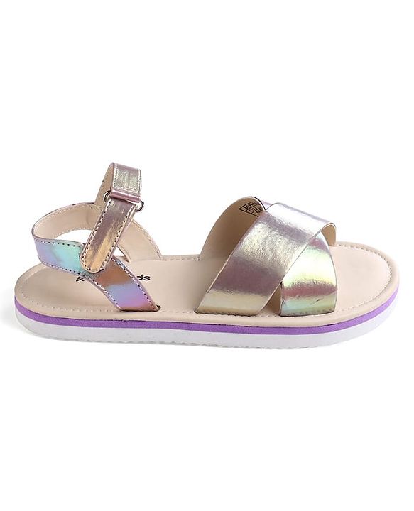 Pine Kids Velcro Closure Sandals with Crossover Straps - Golden