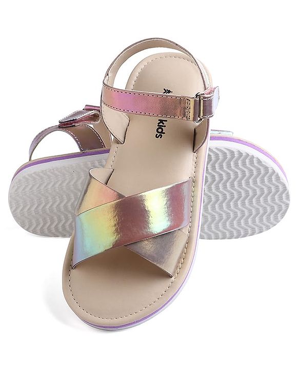 Pine Kids Velcro Closure Sandals with Crossover Straps - Golden