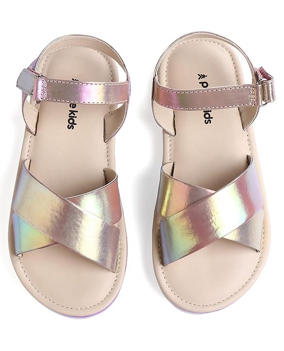 Pine Kids Velcro Closure Sandals with Crossover Straps - Golden