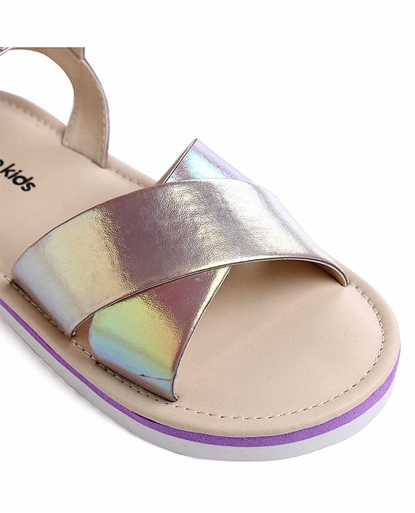 Pine Kids Velcro Closure Sandals with Crossover Straps - Golden