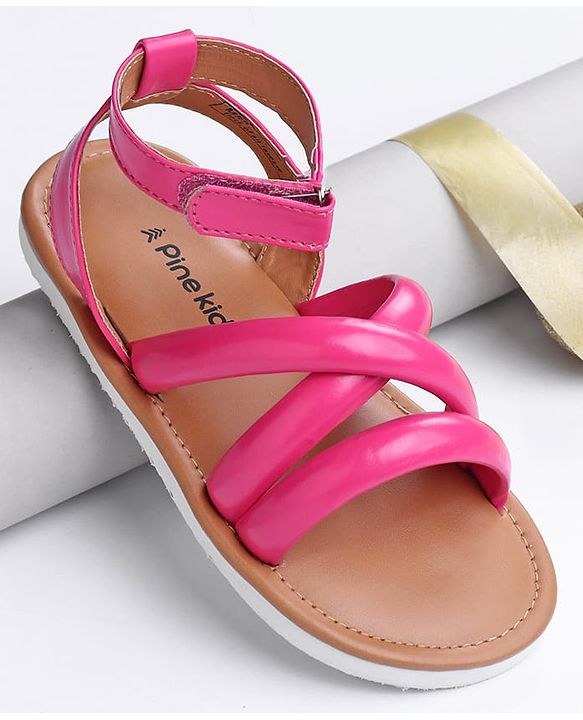 Pine Kids Velcro Closure Sandals with Crossover Straps - Pink