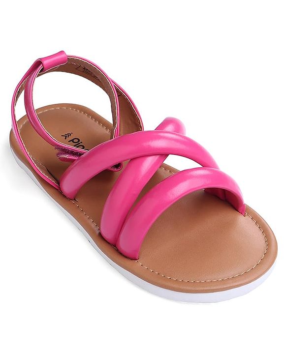 Pine Kids Velcro Closure Sandals with Crossover Straps - Pink
